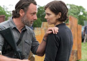 Rick Grimes (Andrew Lincoln) and Maggie Greene (Lauren Cohan) in Episode 1 The Walking Dead Photo credit: Gene Page/AMC