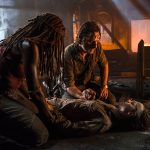 Michonne (Dania Gurira), Rick Grimes (Andrew Lincoln) and Carl Grimes (Chandler Riggs) in episode 9 of The Walking Dead season 8 Photo credit: Gene Page/AMC