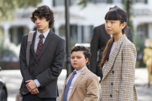 COUNCIL OF DADS -- "The Best Laid Plans" Episode 107 -- Pictured: (l-r) Emjay Anthony as Theo Perry, Blue Chapman as JJ Perry, Thalia Tran as Charlotte Perry -- (Photo by: Seth F. Johnson/NBC)