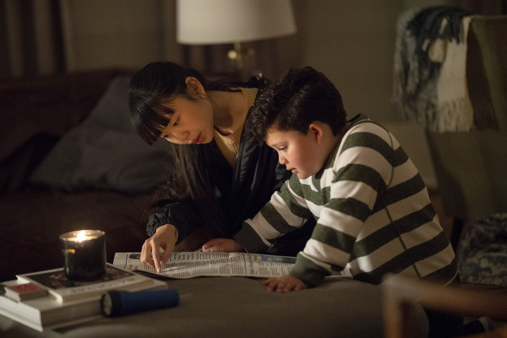 COUNCIL OF DADS -- "Stormy Weather" Episode 109 -- Pictured: (l-r) Thalia Tran as Charlotte Perry, Blue Chapman as JJ Perry -- (Photo by: Seth F. Johnson/NBC)