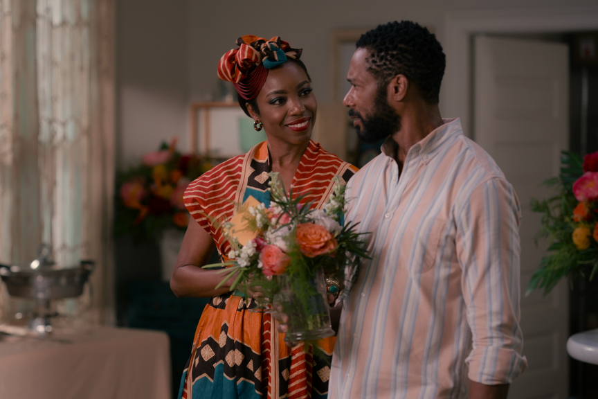 Sweet Magnolias. (L to R) Heather Headley as Helen Decatur, Dion Johnstone as Erik Whitley in episode 210 of Sweet Magnolias. Cr. Courtesy Of Netflix © 2021