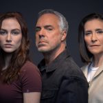 Facing forward left to right: Madison Lintz as Maddie Bosch; Titus Welliver as Harry Bosch; Mimi Rogers as Honey Chandler. Photo courtesy of Matthias Clamer for Amazon Freevee.